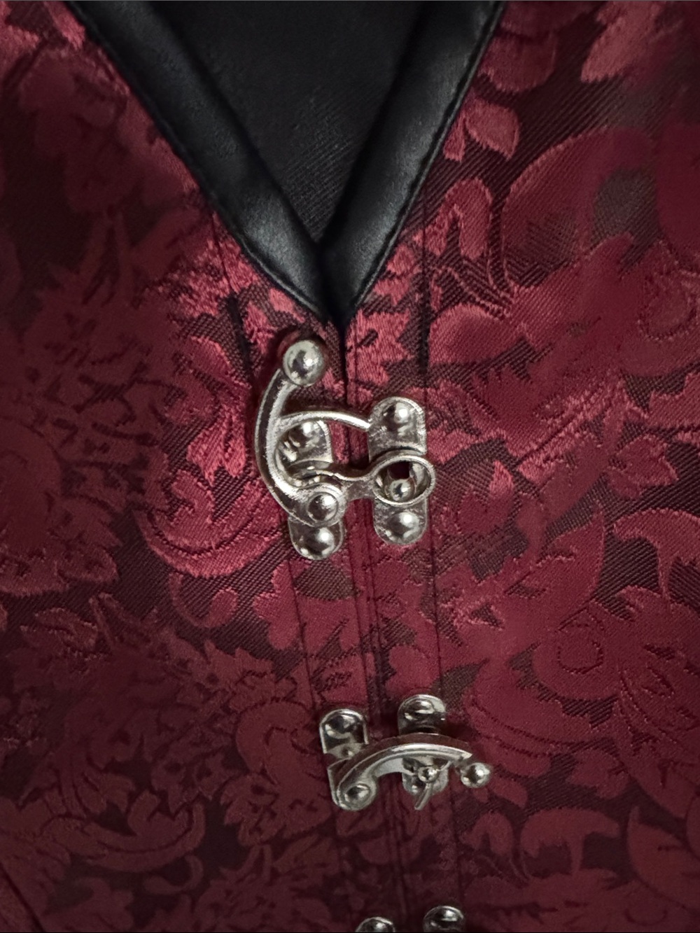 Red Brocade Corset Top with Buckle Straps - Picture 4 of 5